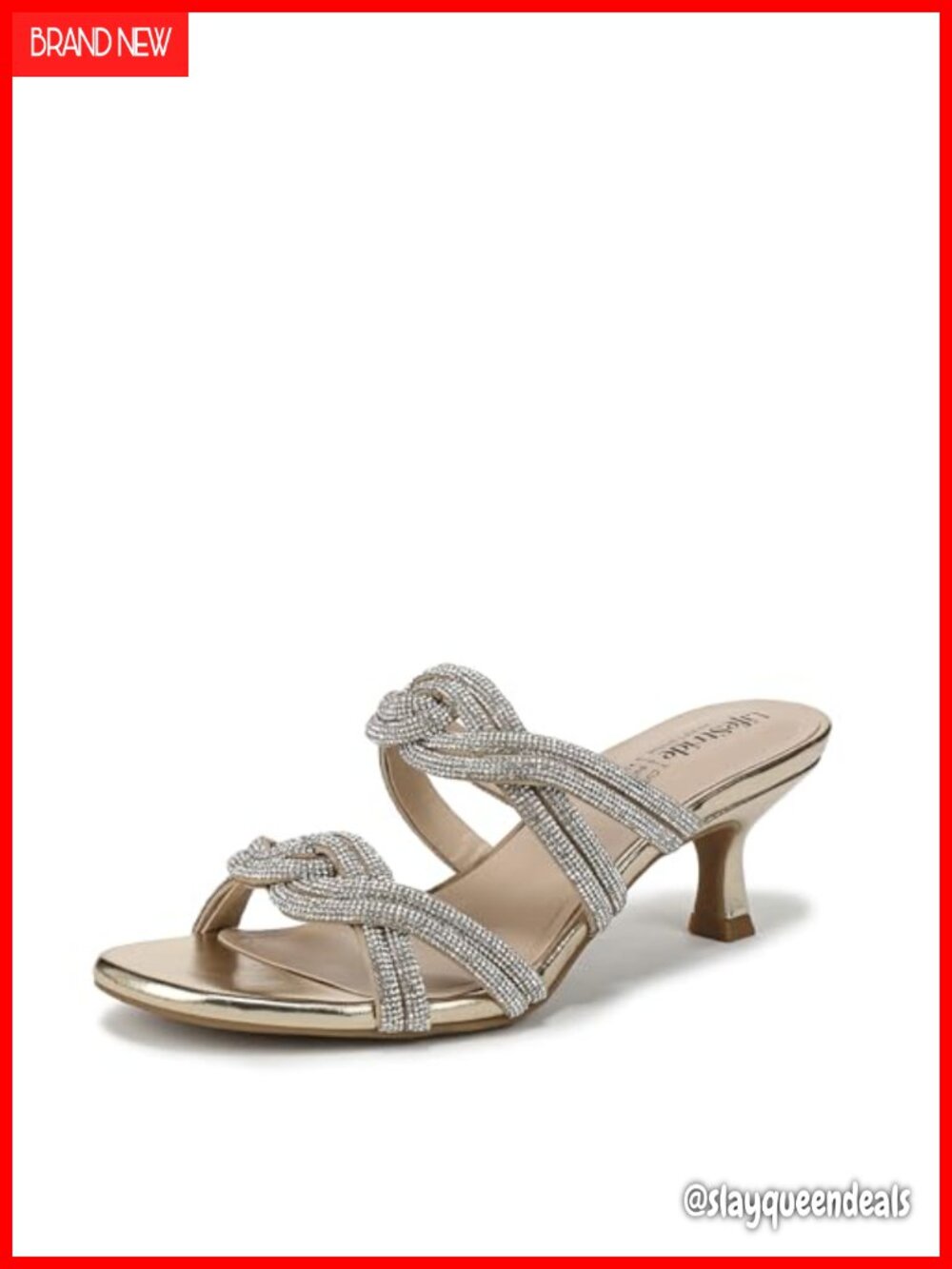 LifeStride Night-out Slide Sandals Kitten Heel Rhinestone Straps Slip On
